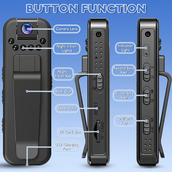 Caméra corporelle mini rechargeable 1080P avec vision nocturne & objectif rotatif 📷️