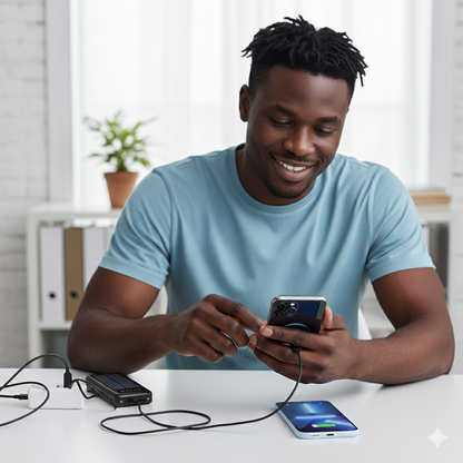 Batterie solaire avec affichage LED - Power Bank avec 4 câbles intégrés