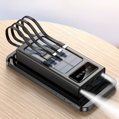 Batterie solaire avec affichage LED - Power Bank avec 4 câbles intégrés