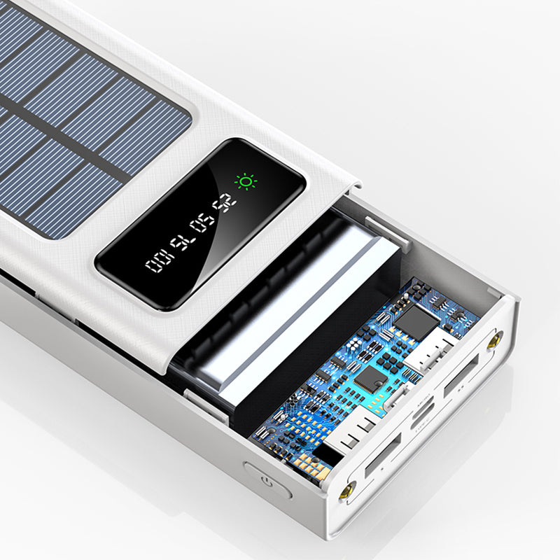 Batterie solaire avec affichage LED - Power Bank avec 4 câbles intégrés