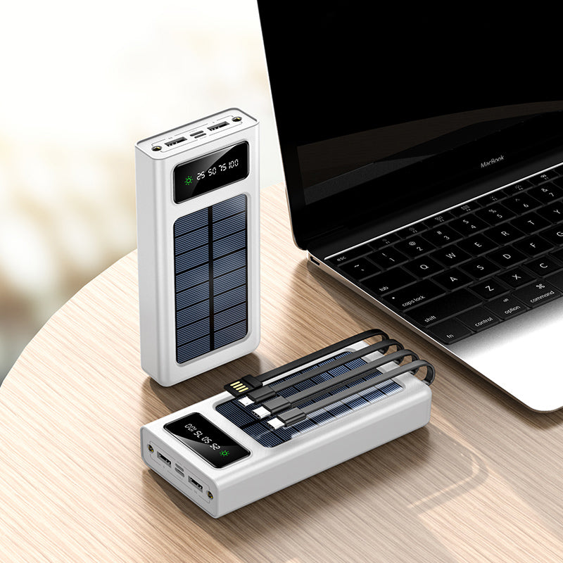 Batterie solaire avec affichage LED - Power Bank avec 4 câbles intégrés