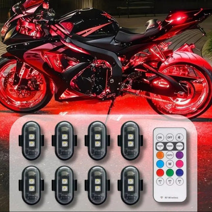 Lampe stroboscopique à LED avec télécommande sans fil, 8 couleurs, pour voiture, moto, vélo