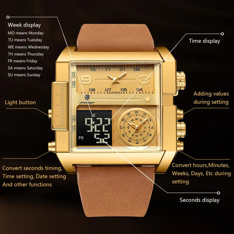 Montre suisse à quartz de luxe pour homme Brown