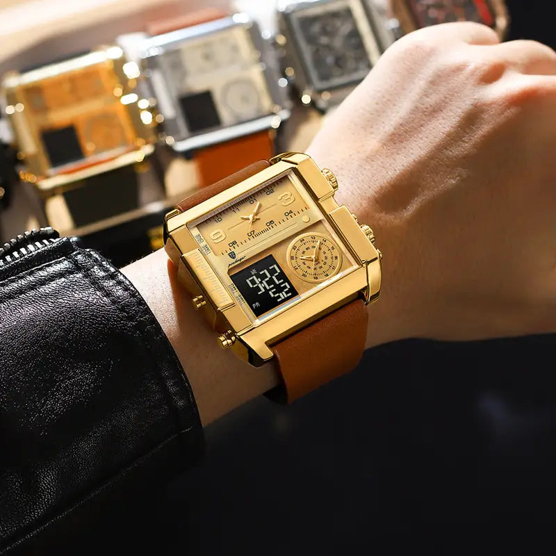 Montre suisse à quartz de luxe pour homme Brown