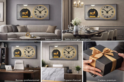L'horloge murale élégance royale led  avec cerfs dorés